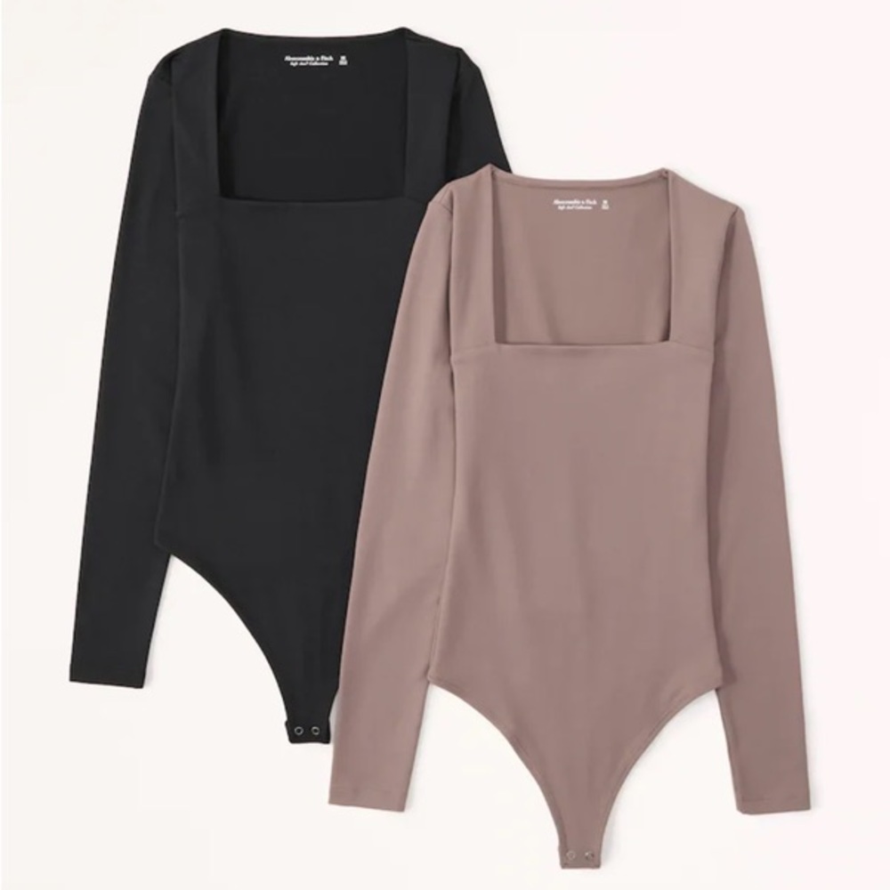 Set of 2: Abercrombie & Fitch Bundle of 2 Long-Sleeve Squareneck Bodysuits Size